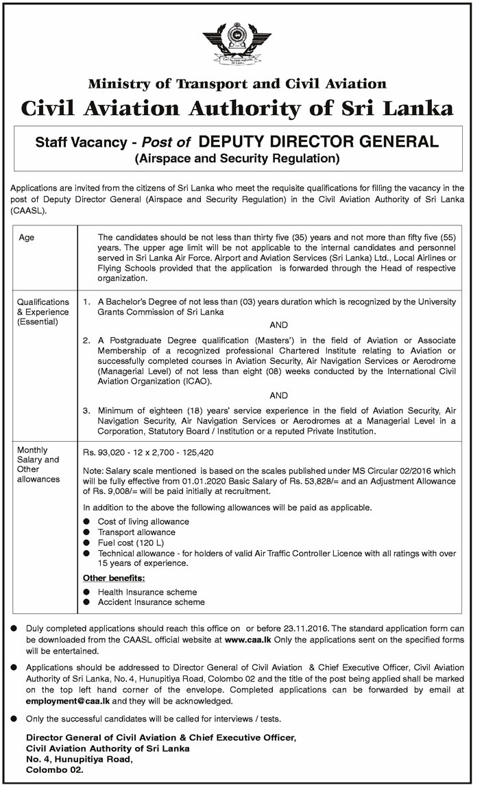 Deputy Director General (Airspace & Security Regulation) - Civil Aviation Authority	